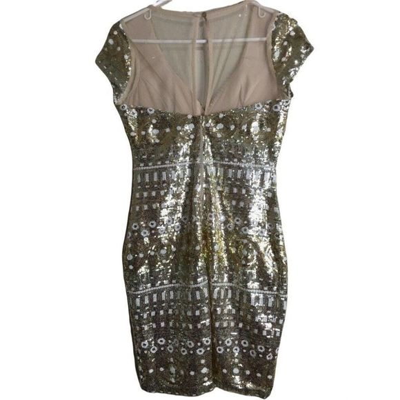 Women's Sequin Hearts Illusion mesh Back Body Con Dress Size 5 Jr Metallic 0059 - Picture 4 of 6